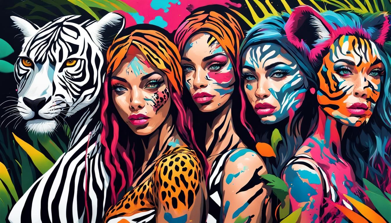 Jungle Women in Graffiti Art Style