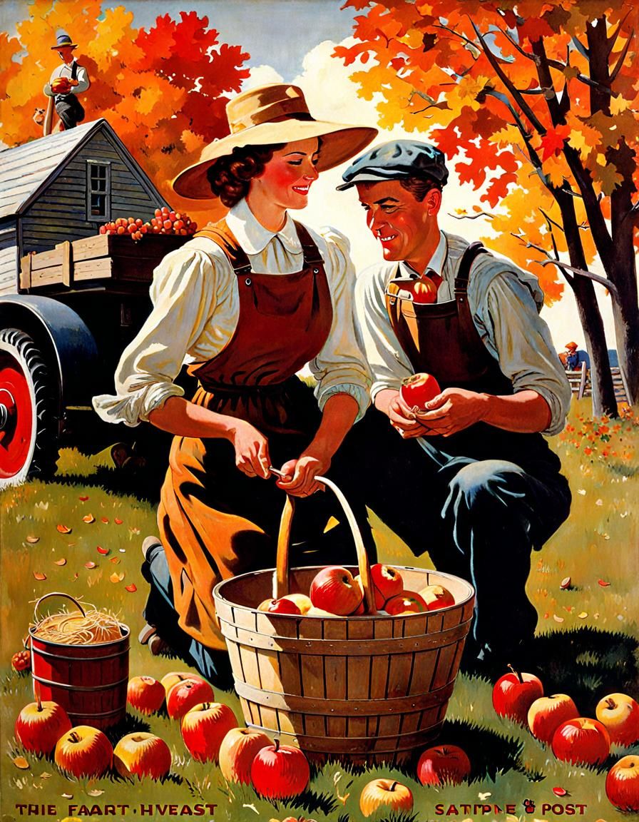 Classic Americana Apple Harvest Scene