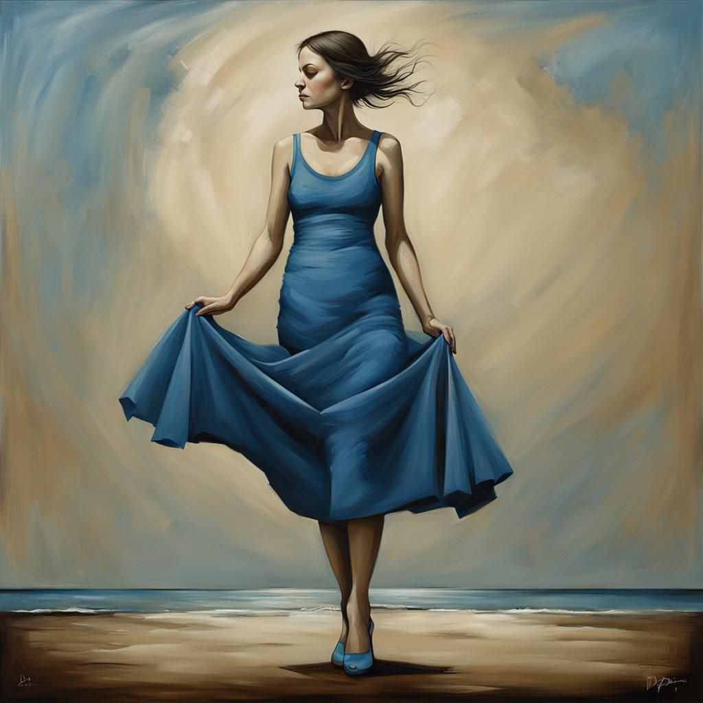 Woman in Blue: Surreal Digital Portrait