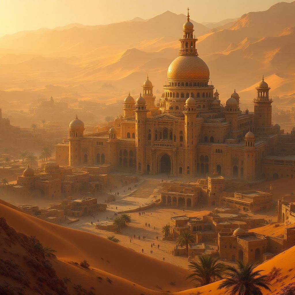 Yemeni Palace at Golden Hour in Digital Matte Painting Style