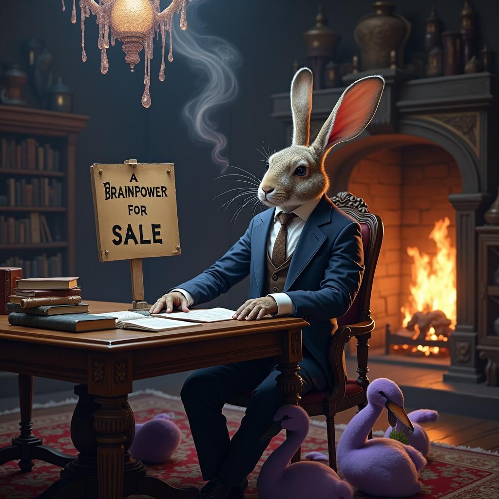 Portrait of a serious rabbit selling brainpower
