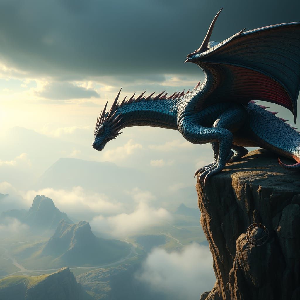 Majestic Dragon Surveys Mystical Landscape