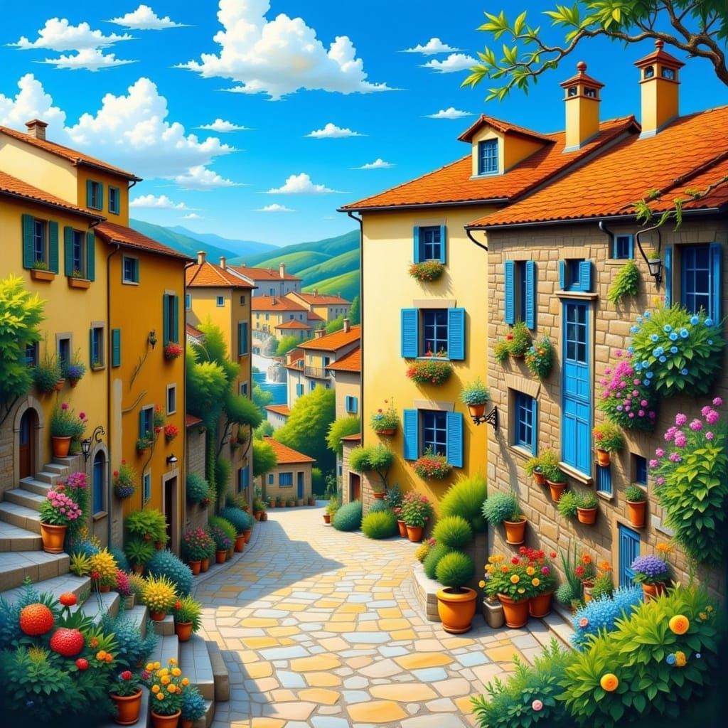 Charming Coastal Village Nestled in Rolling Hills