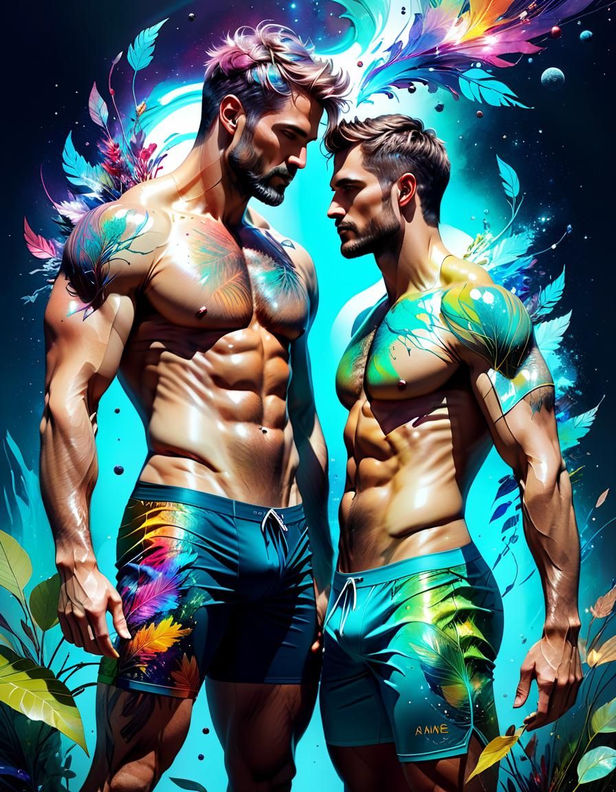 Gay Couple in Love, Digital Art Masterpiece