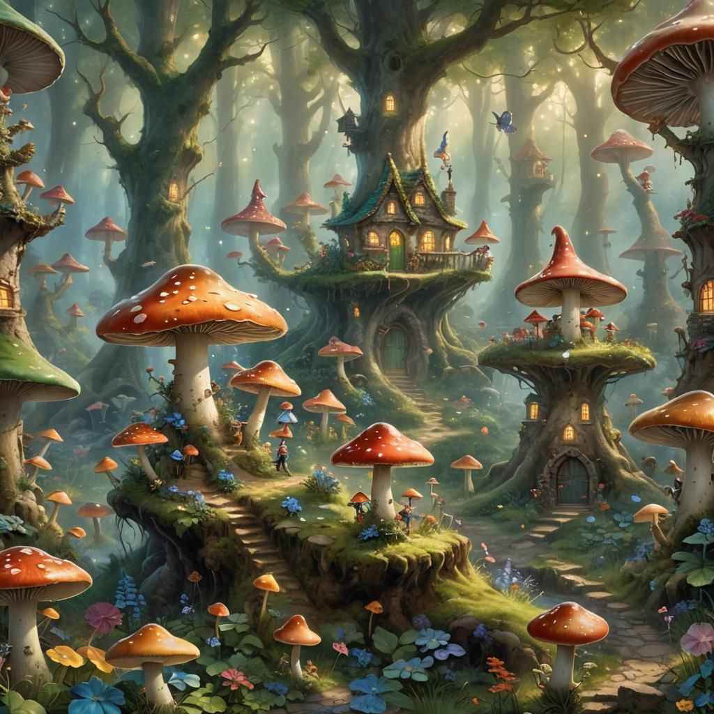 Enchanted Mushroom Forest: Fairies and Gnomes