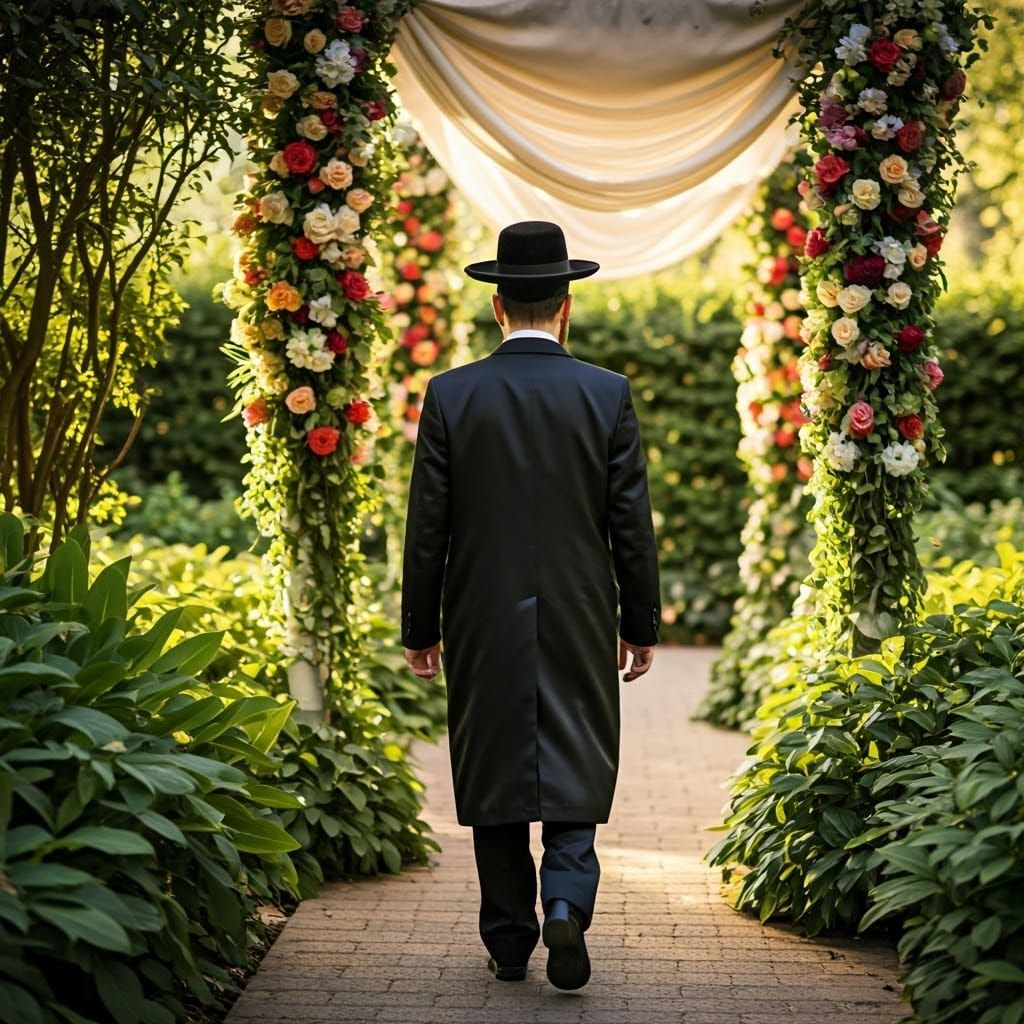 Hasidic Groom Walks to Wedding Canopy