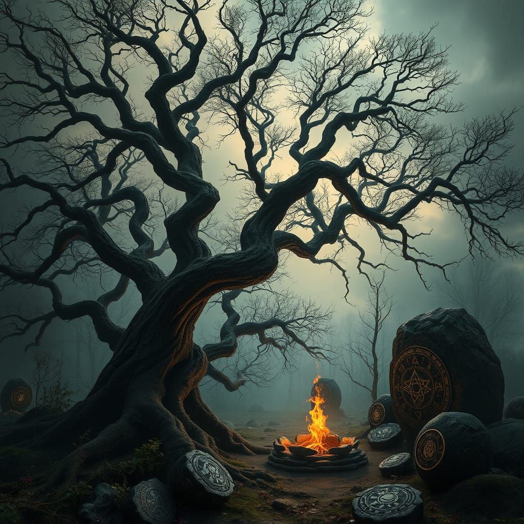 Ethereal Lithuanian Mythology Scenes in Dark Fantasy Style