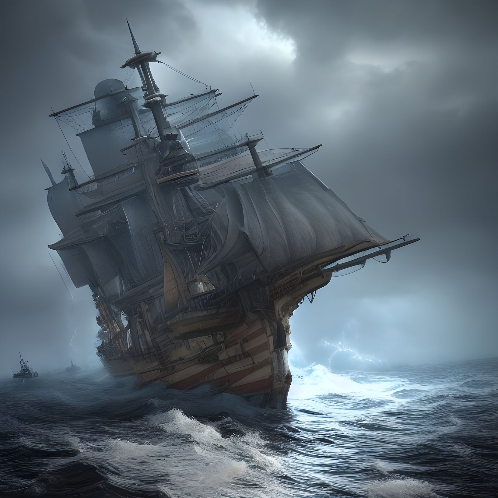 Ship in Storm: Hyperdetailed 3D Concept Art