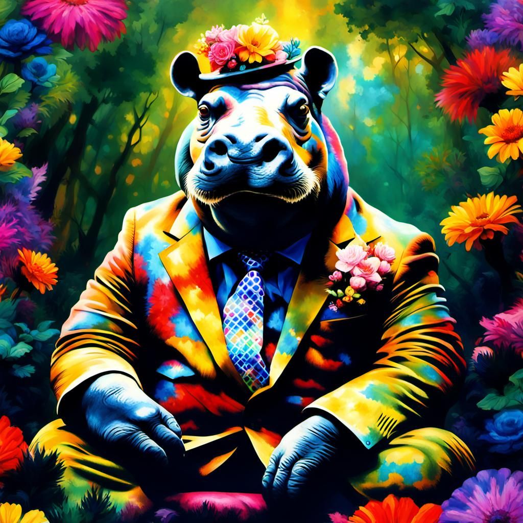 Psychedelic Hippopotamus in Surrealist Style