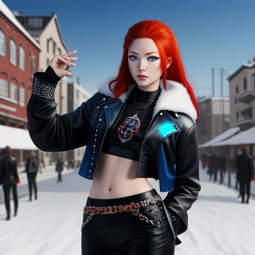 Photorealistic Neko Snow Leopard in Leather Club Wear