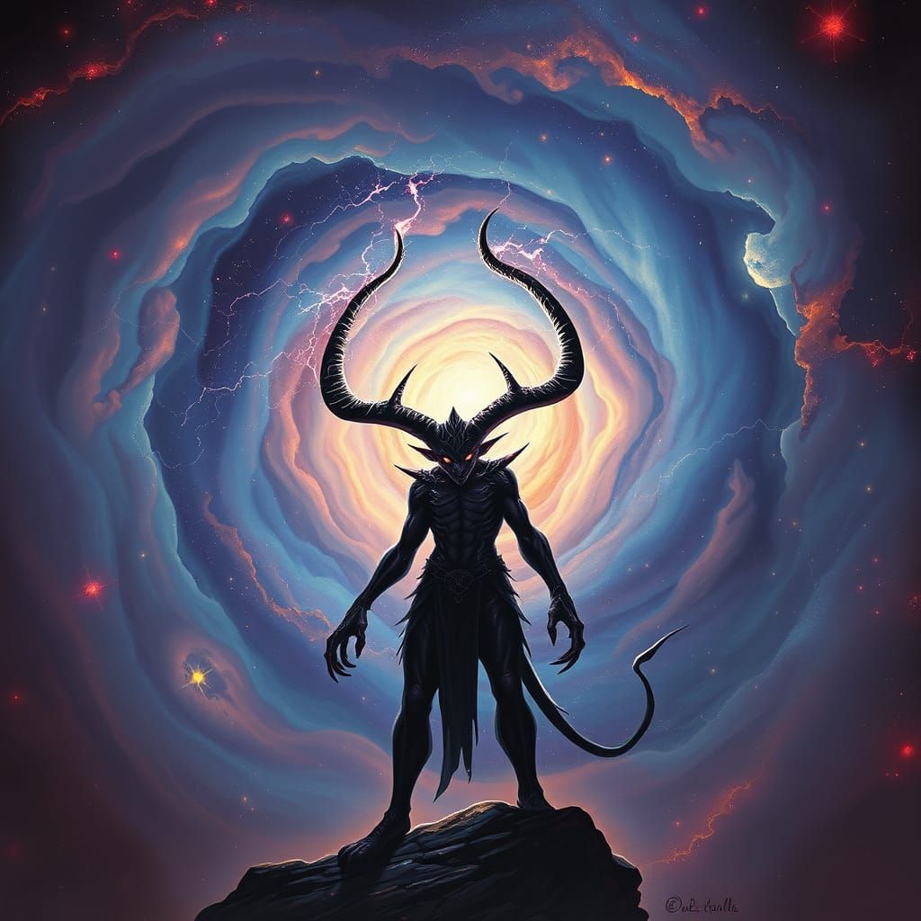 Cosmic Horror Tiefling in Dark Fantasy Style