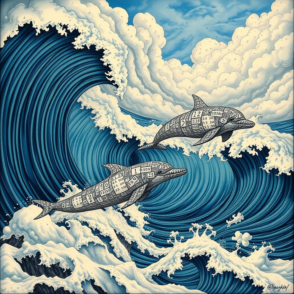 Mathematical Surrealist Dolphins Converge on Trigonometric S...