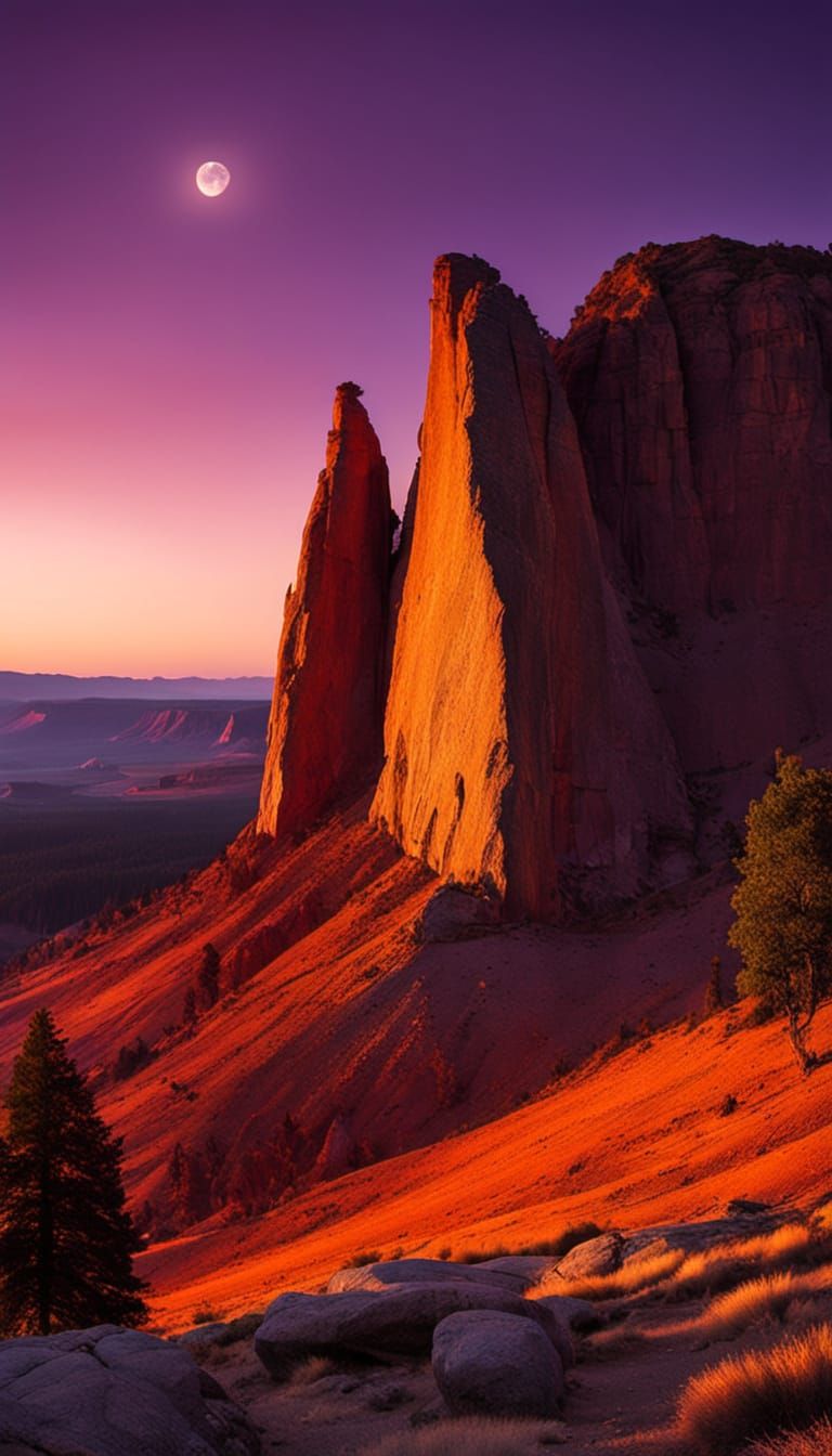 Dramatic Sunset Illuminates a Majestic Rock Butte in a Panor...