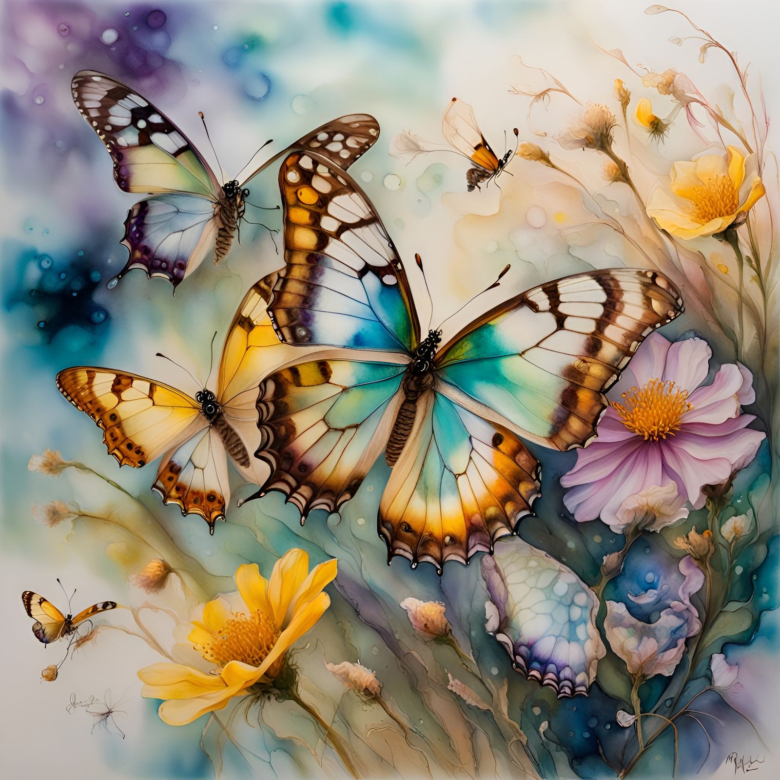Butterflies in Wildflowers with Opalescent Colors