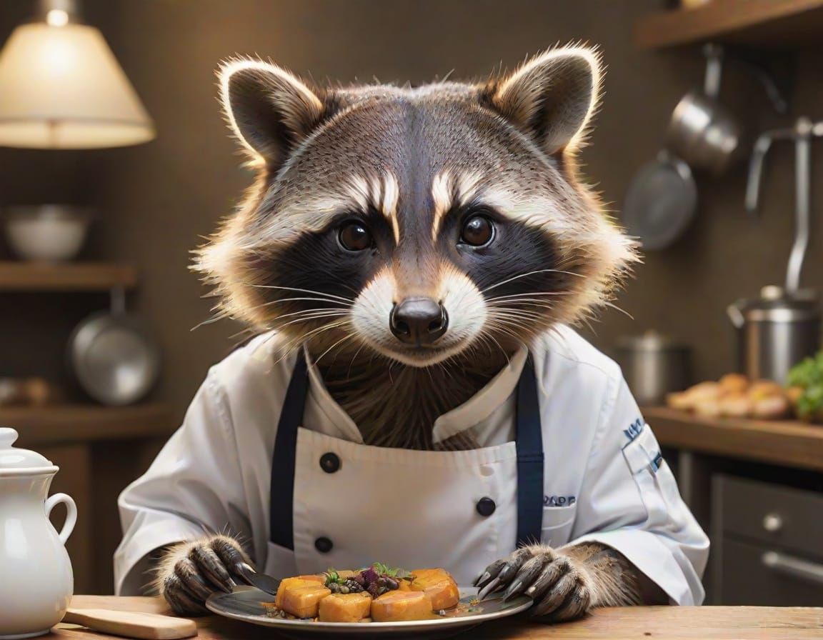 Mysterious Raccoon Characters in a Whimsical Setting