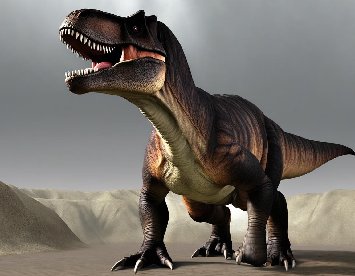 Realistic T-Rex in Fur Robe, 5000 BC