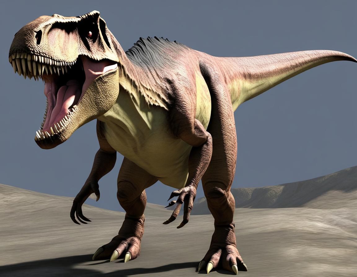 Realistic T-Rex in Fur Robe, 5000 BC