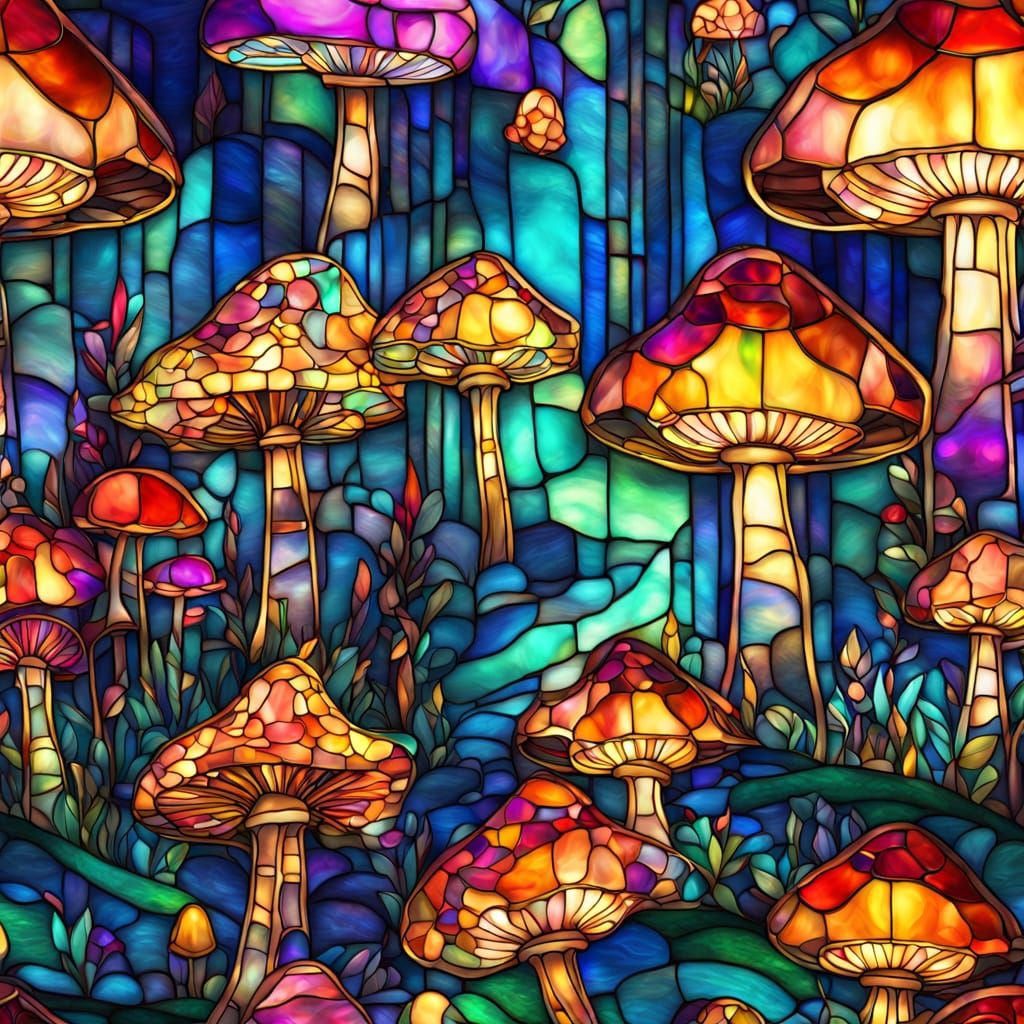 Magic Mushroom House in Stained Glass Art