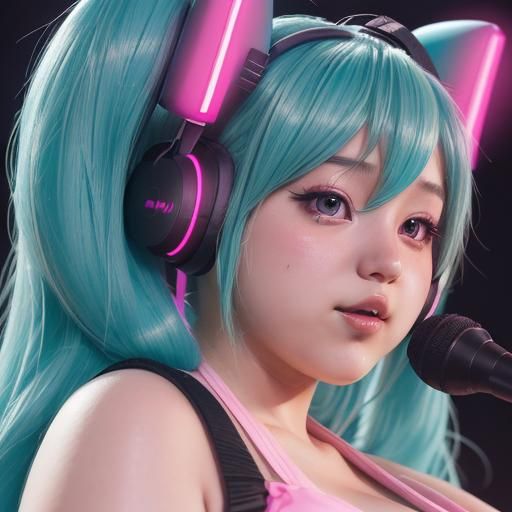 Plus-Size Hatsune Miku in Synthwave Neon Style