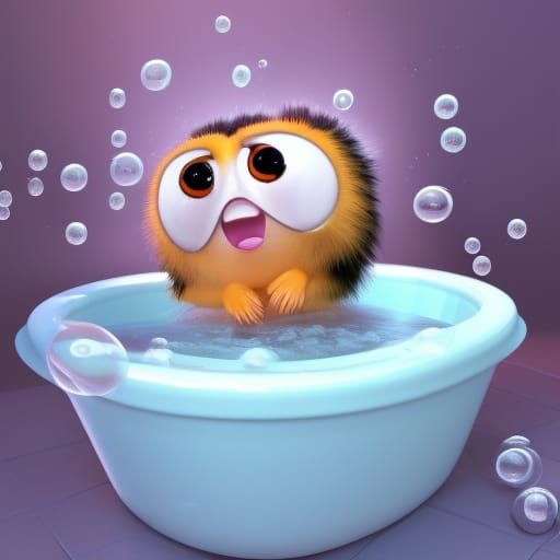 Cute Bee in Bubble Bath: 3D Digital Art