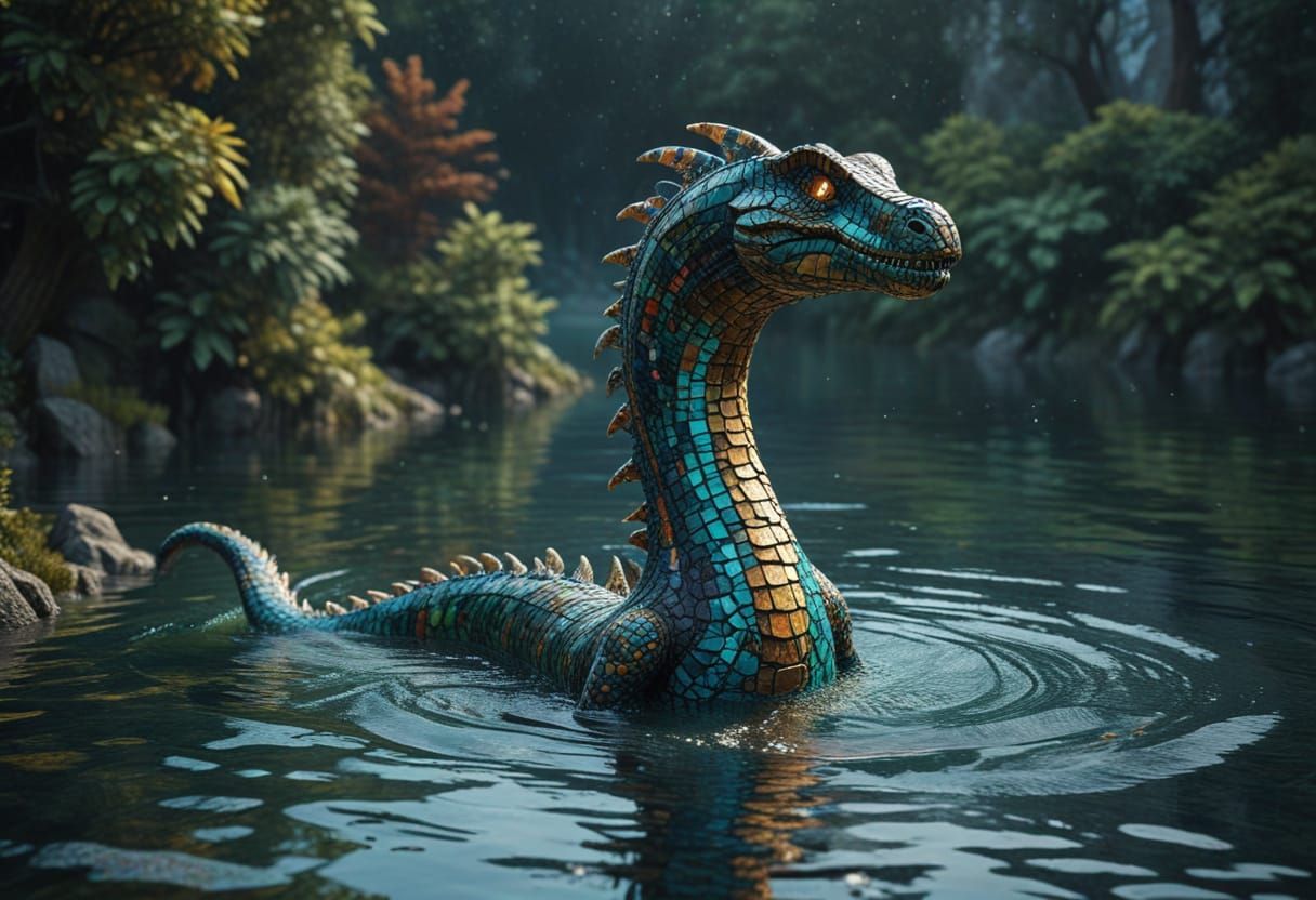 Loch Ness Monster in Vibrant Mosaic Art