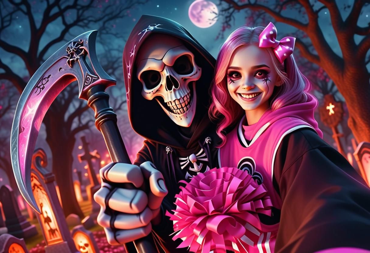 Gothic Grim Reaper and Cheerleader Concept Art