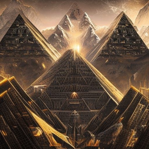 Photo of a Golden-Circuit Black Pyramid in Unreal Engine