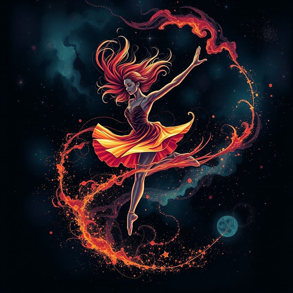 Dancer Dissolving Into Cosmic Nebulae