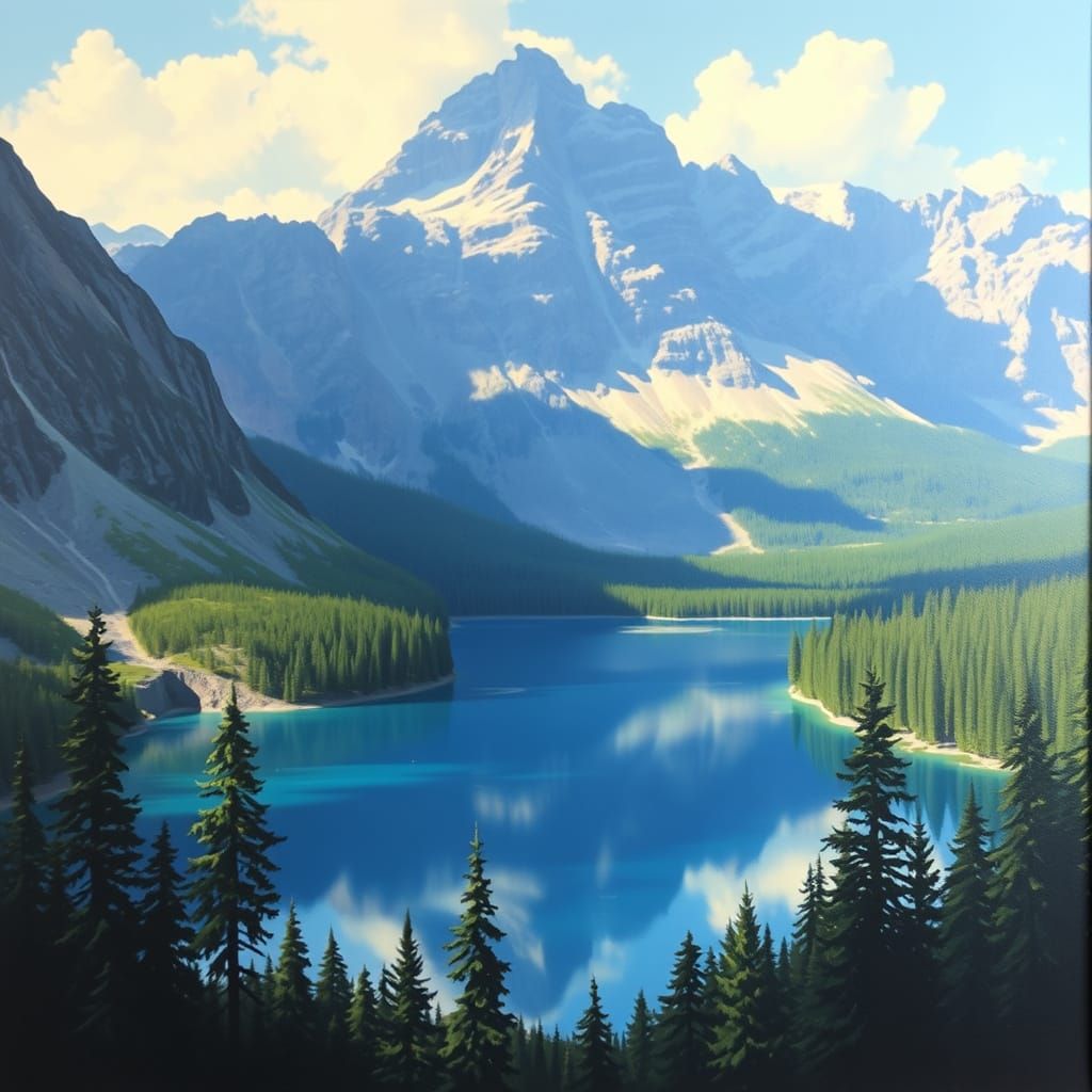 Mountain Lake Landscape with Light and Clarity