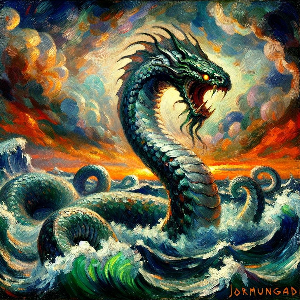 Jormungandr: World Serpent in Expressionistic Style
