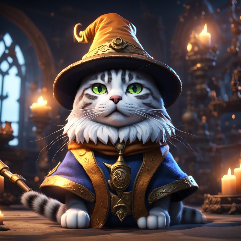 Cat in Wizard Hat: 3D Game Cinematic Render