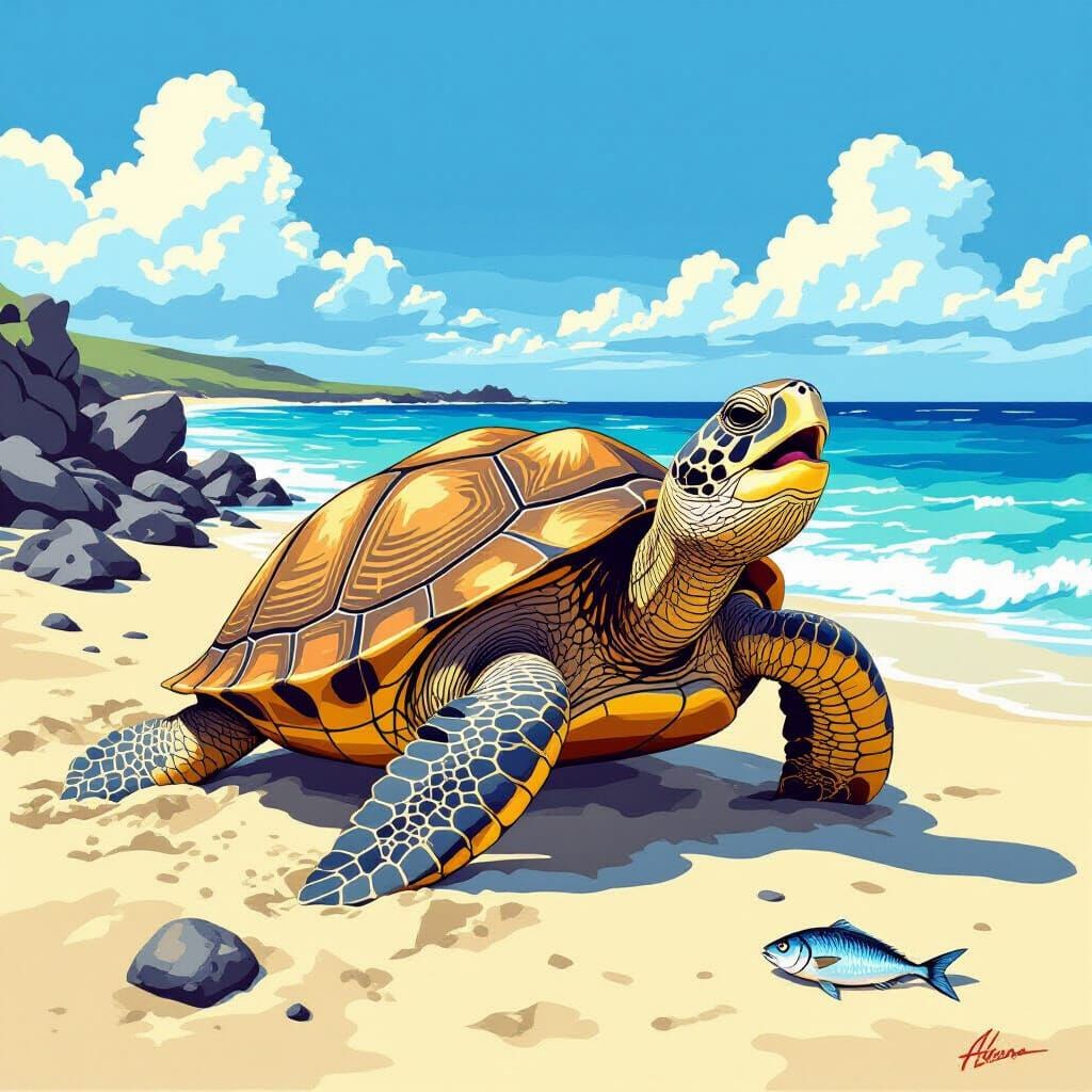 Galapagos Turtle Singing by the Sea