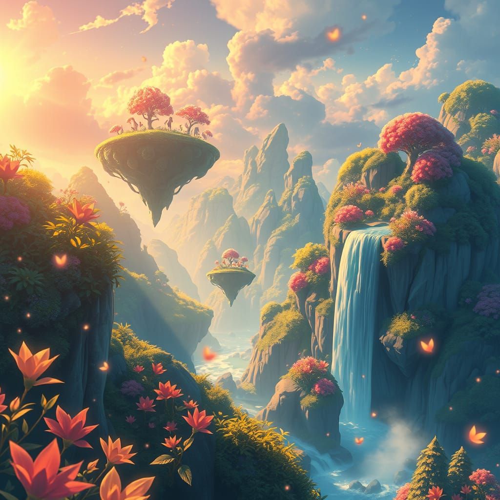 Magical Anime Landscape with Floating Islands