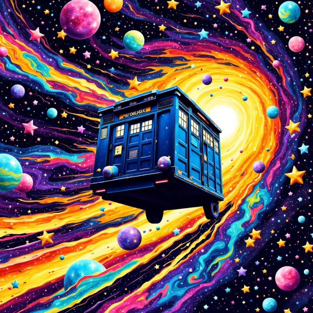 Police Box Soaring Through Psychedelic Pop Art Vortex