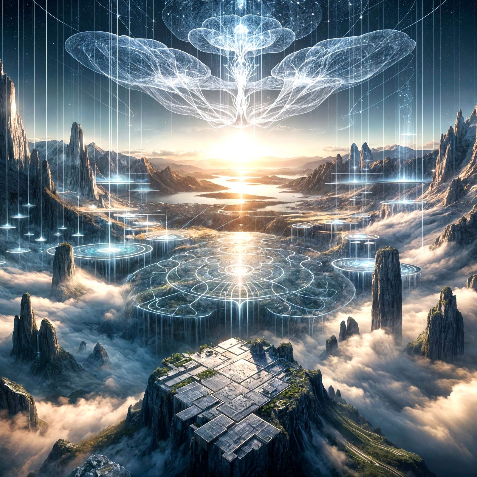 Majestic AI Temple with Levitating Pathways