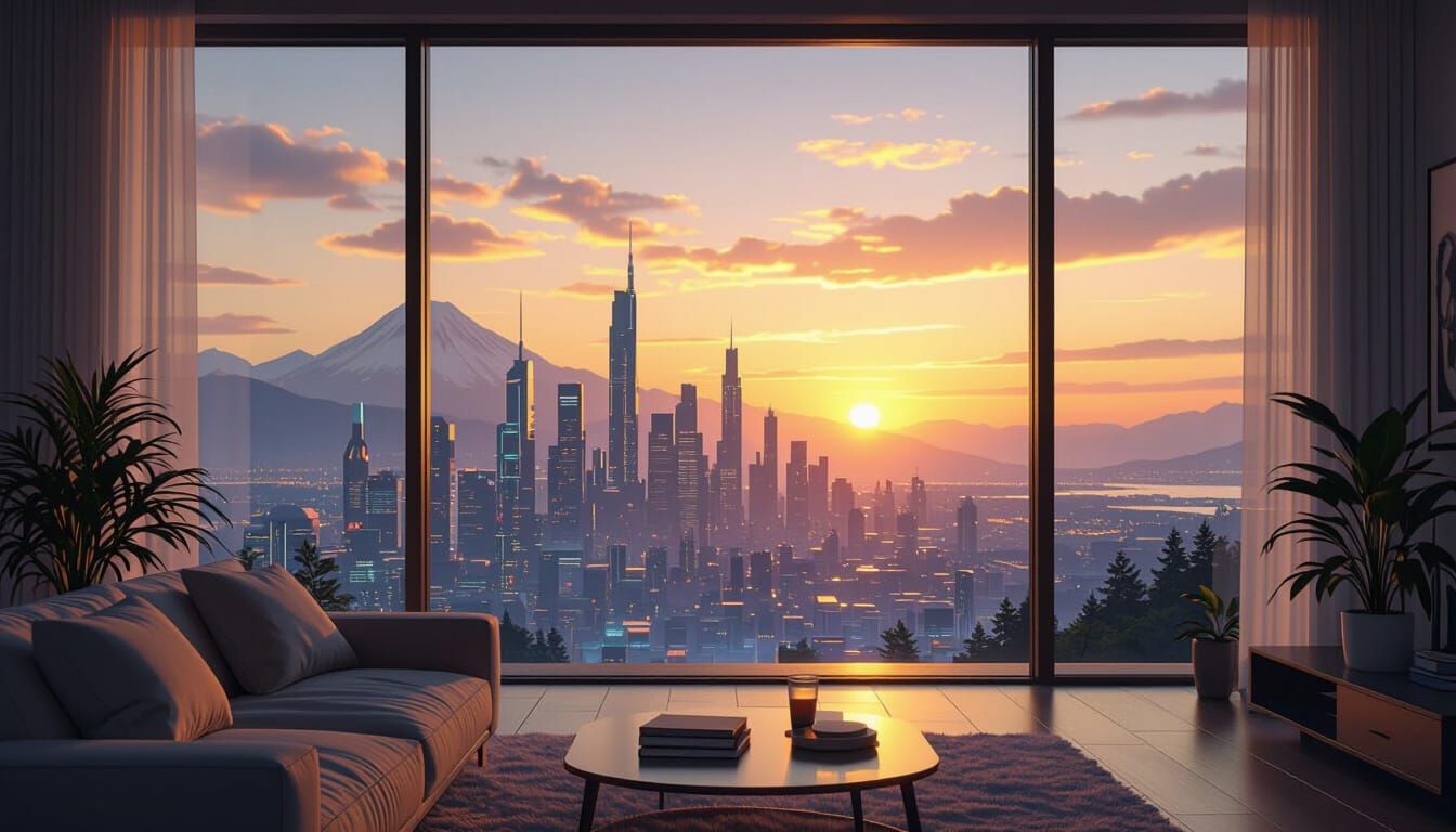 Cyberpunk City Sunset: Fantasy Concept Art