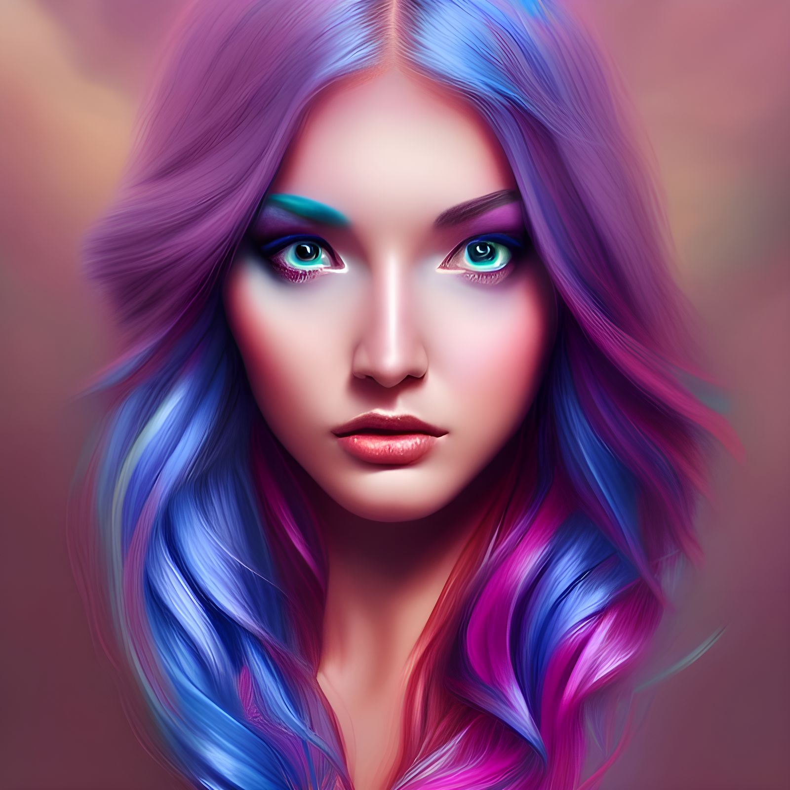 Stunning Woman with Rainbow Hair Fantasy Art