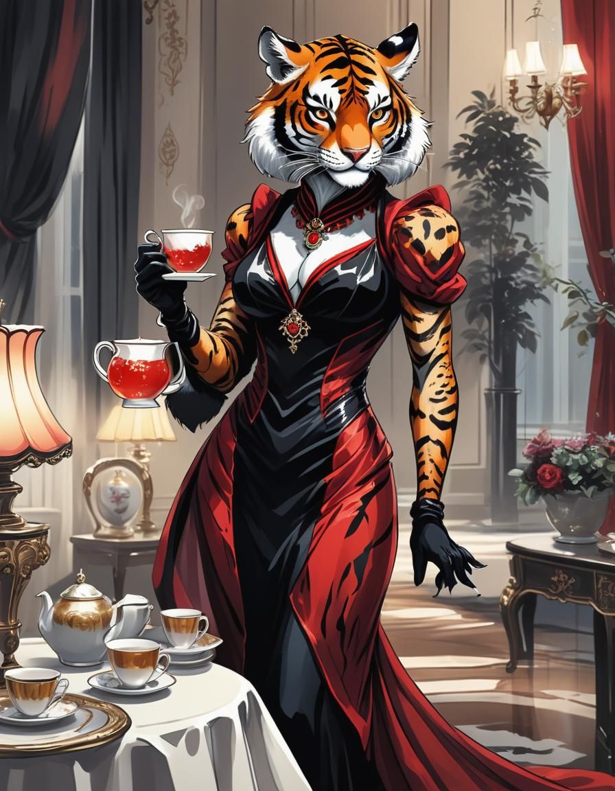 Elegant Tigress Brings Tea: Furry Comic Art