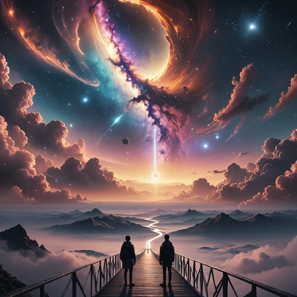 Traveler Gazing into Starry Void: Dreamlike Concept Art