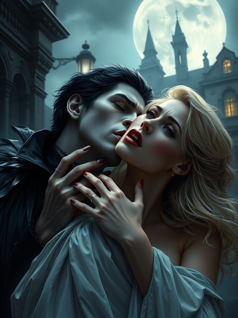 Gothic Vampire Woman in Luxurious Dark Attire