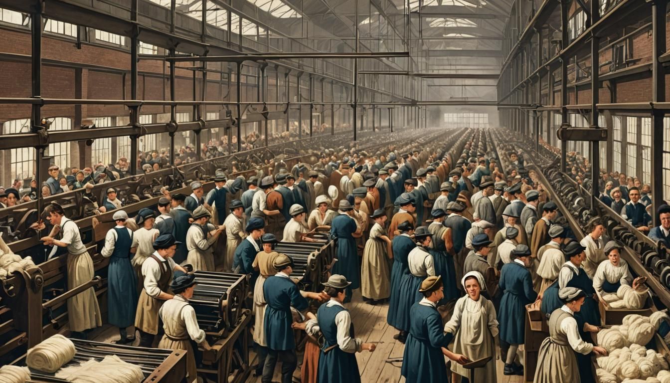 Crowded Textile Mill in 18th-Century England
