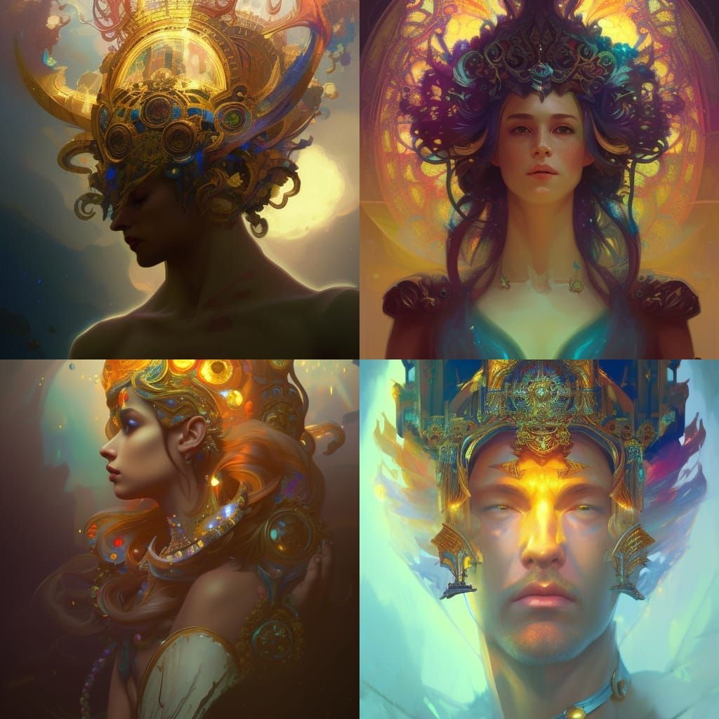 Psychedelic Fantasy Castle God Portrait in Art Nouveau Style