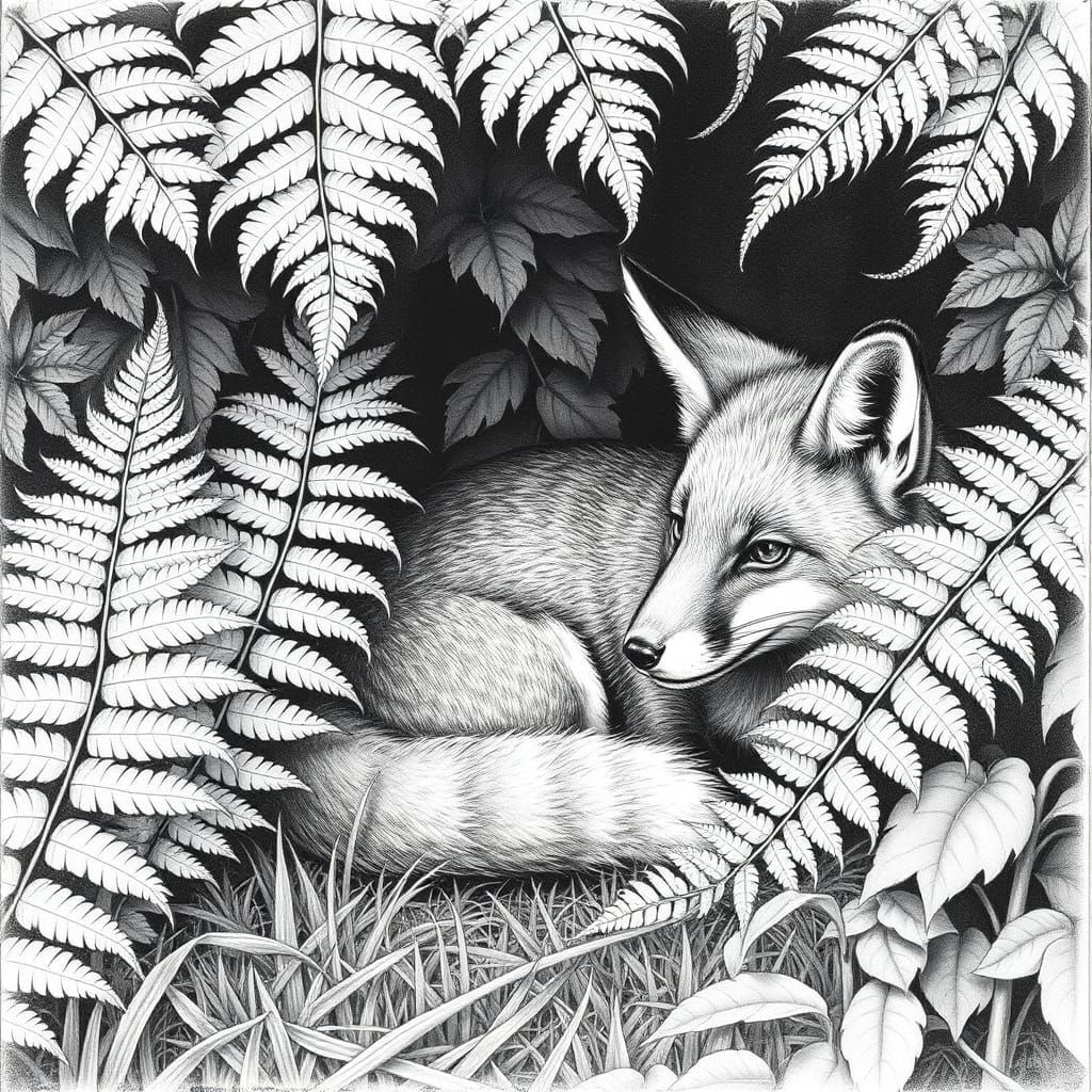 Surreal Fox in Botanic Art Style