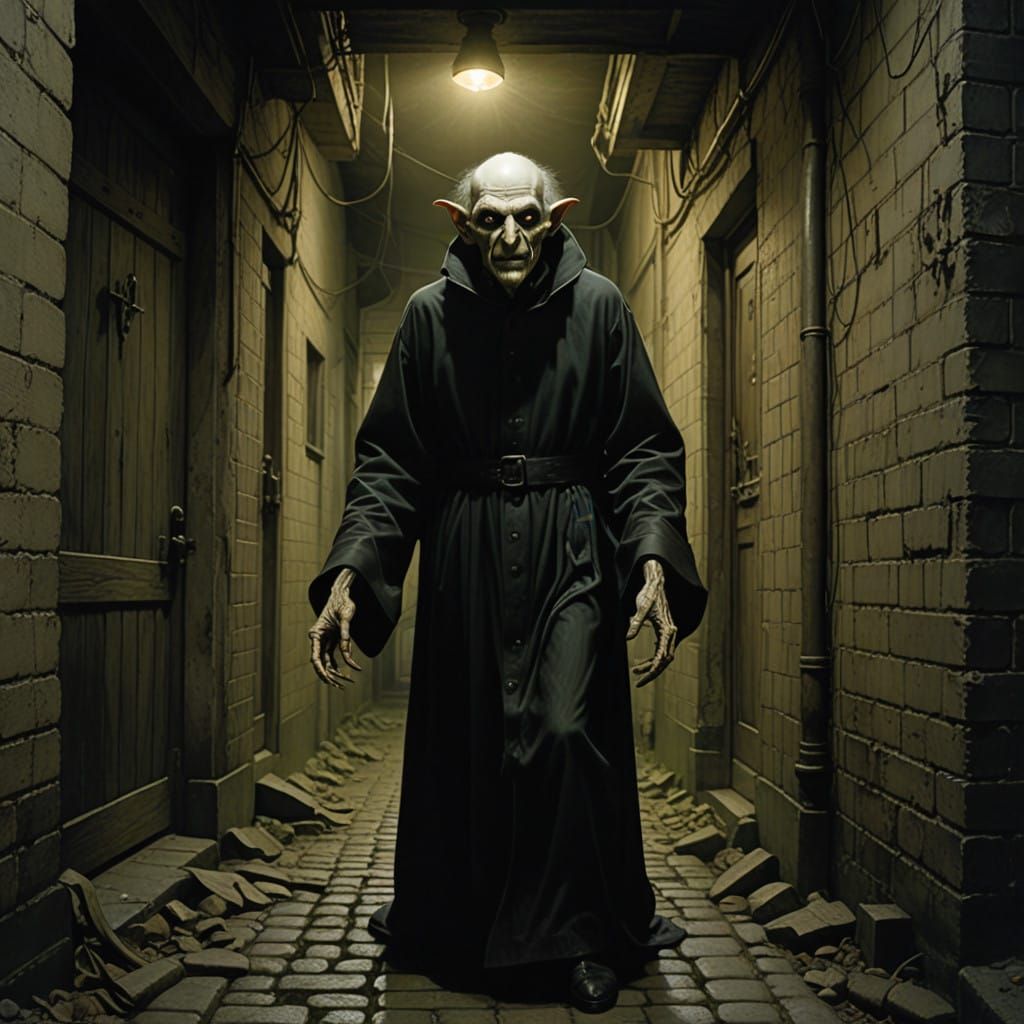 Macabre Nosferatu Lurks in Gothic Shadows