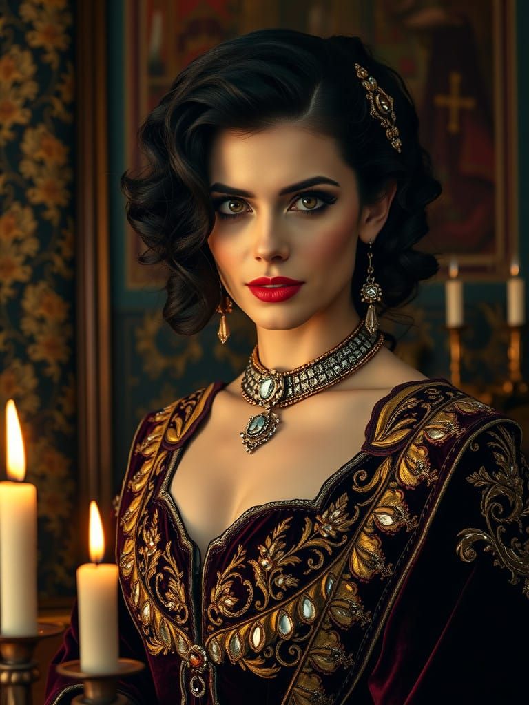 Regal Renaissance Lady in Velvet Opulence