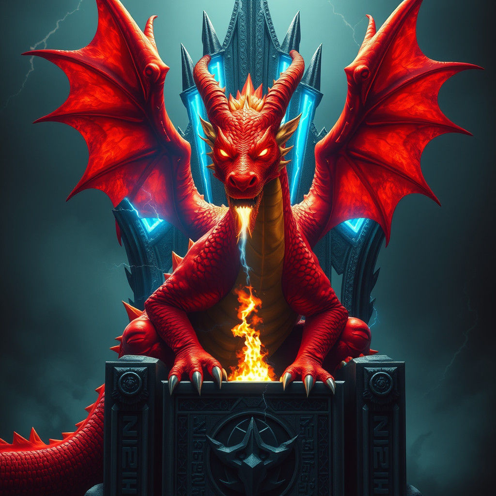 Majestic Fire Dragon on Throne with Electric Spikes