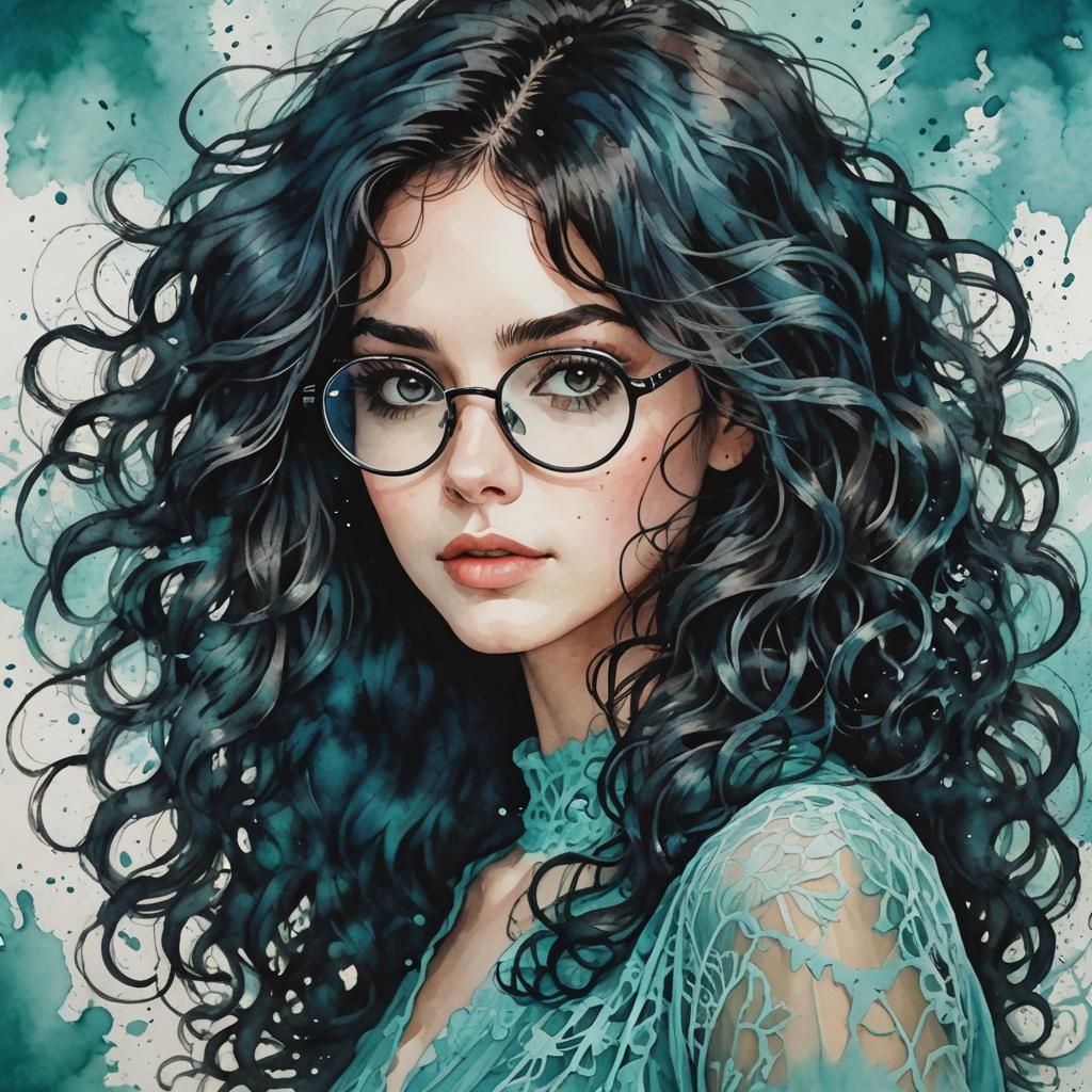 Stunning Brunette Portrait with Watercolor Explosion Backgro...