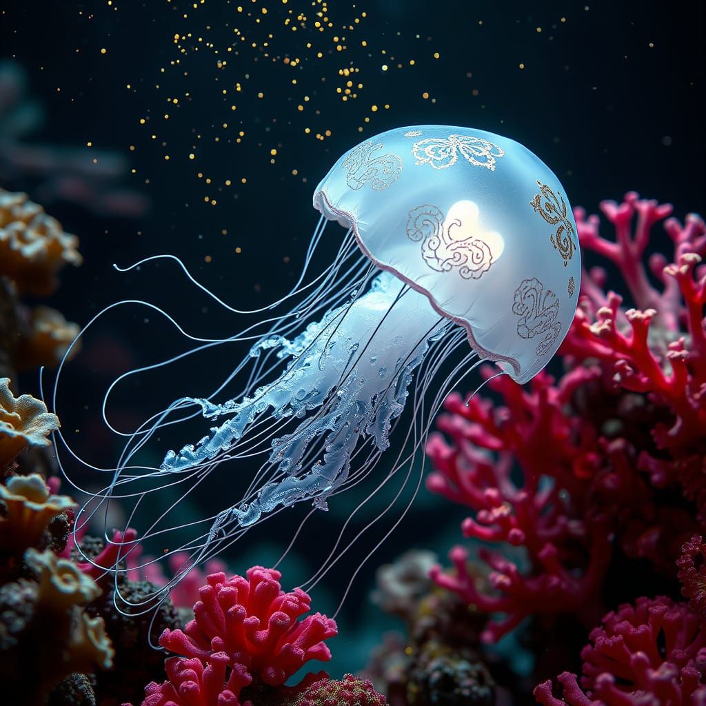 Ethereal Jellyfish in Vibrant Coral Reef