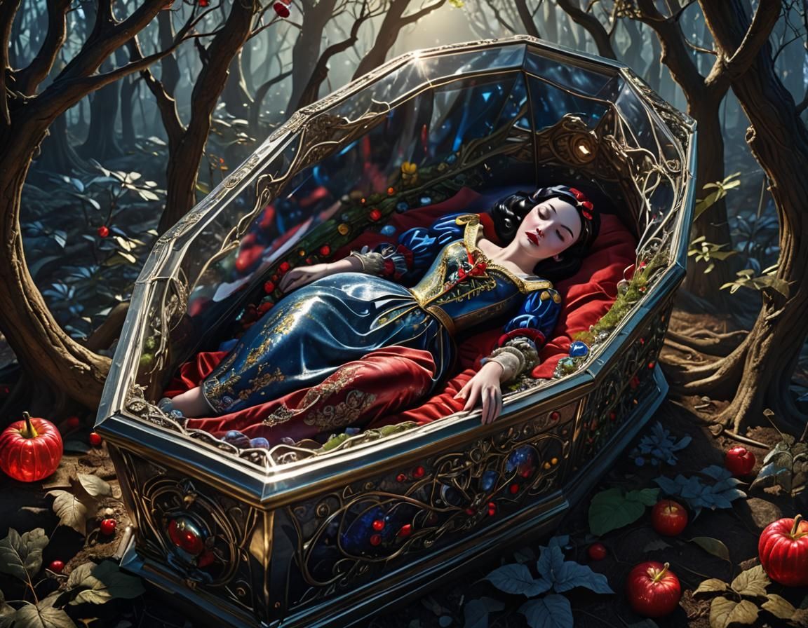 Snow White in Glass Coffin: 3D Art Illustration