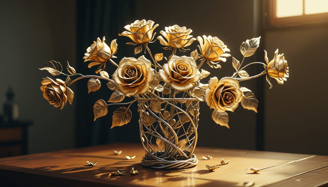 Surrealist Wire Rose Bush in Art Deco Style